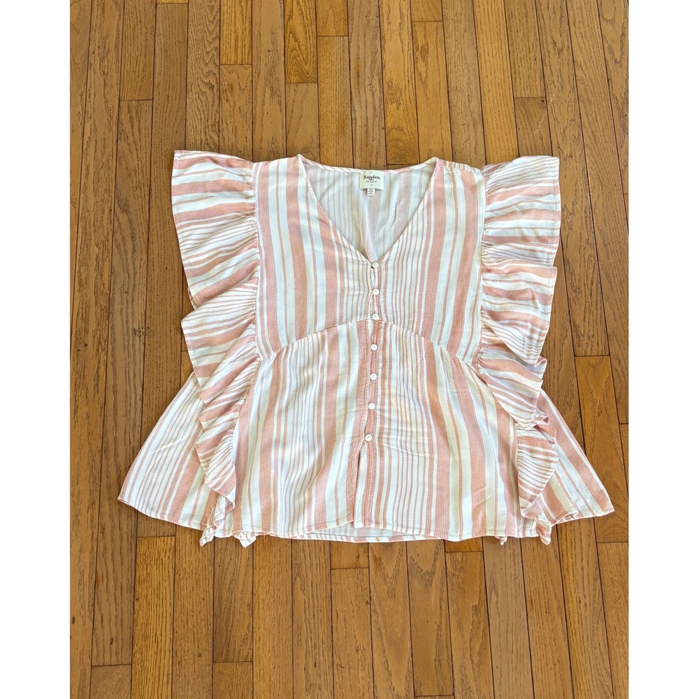 Hayden Los Angeles 1XL Striped Ruffle Peplum Blouse Cottagecore Prairie Fairy